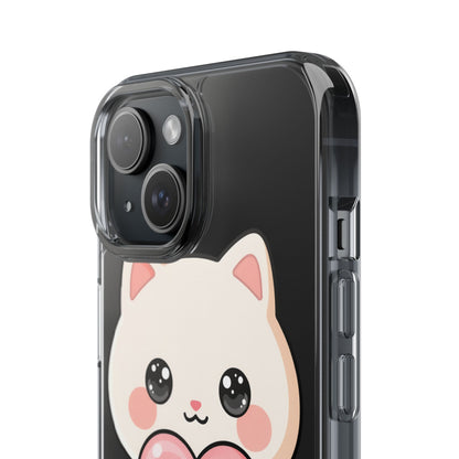 Kawaii Cat Phone Case with Heart, Clear Impact-Resistant