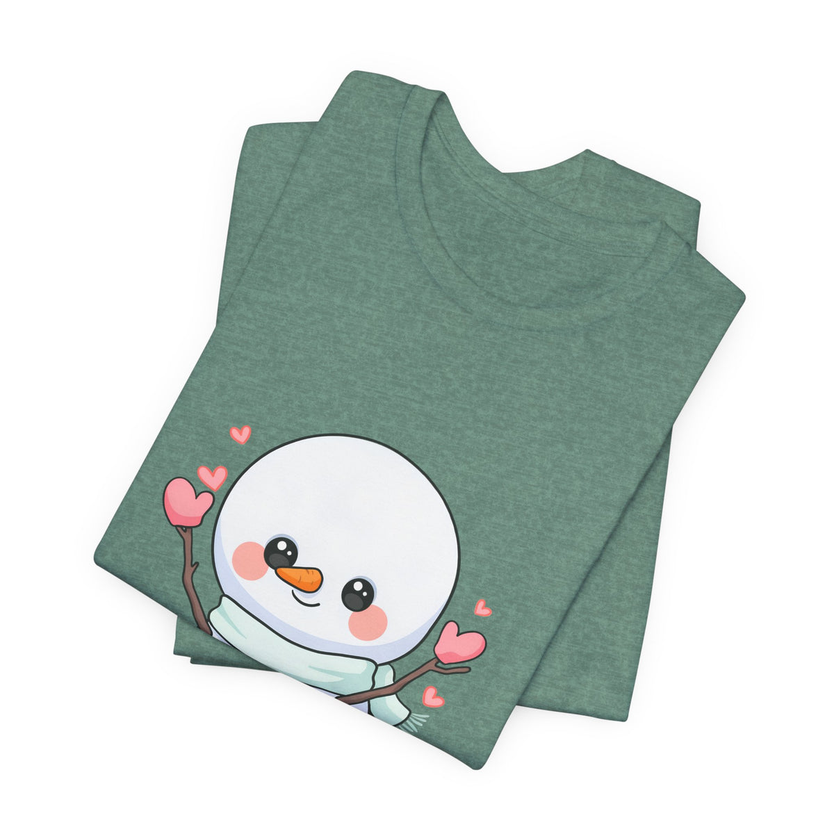 Kawaii Snowman T-Shirt, Cute Winter Sledding Tee