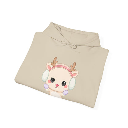Kawaii Reindeer Hoodie, Cozy Cute Winter Sweatshirt