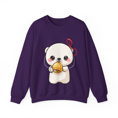 Kawaii Polar Bear Sweatshirt, Jingle Bell Holiday Crewneck