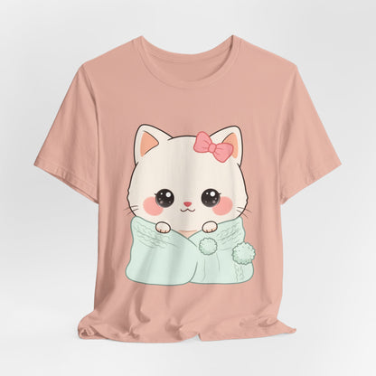 Kawaii Cat T-Shirt, Cozy Blanket Kitty for Cat Lovers