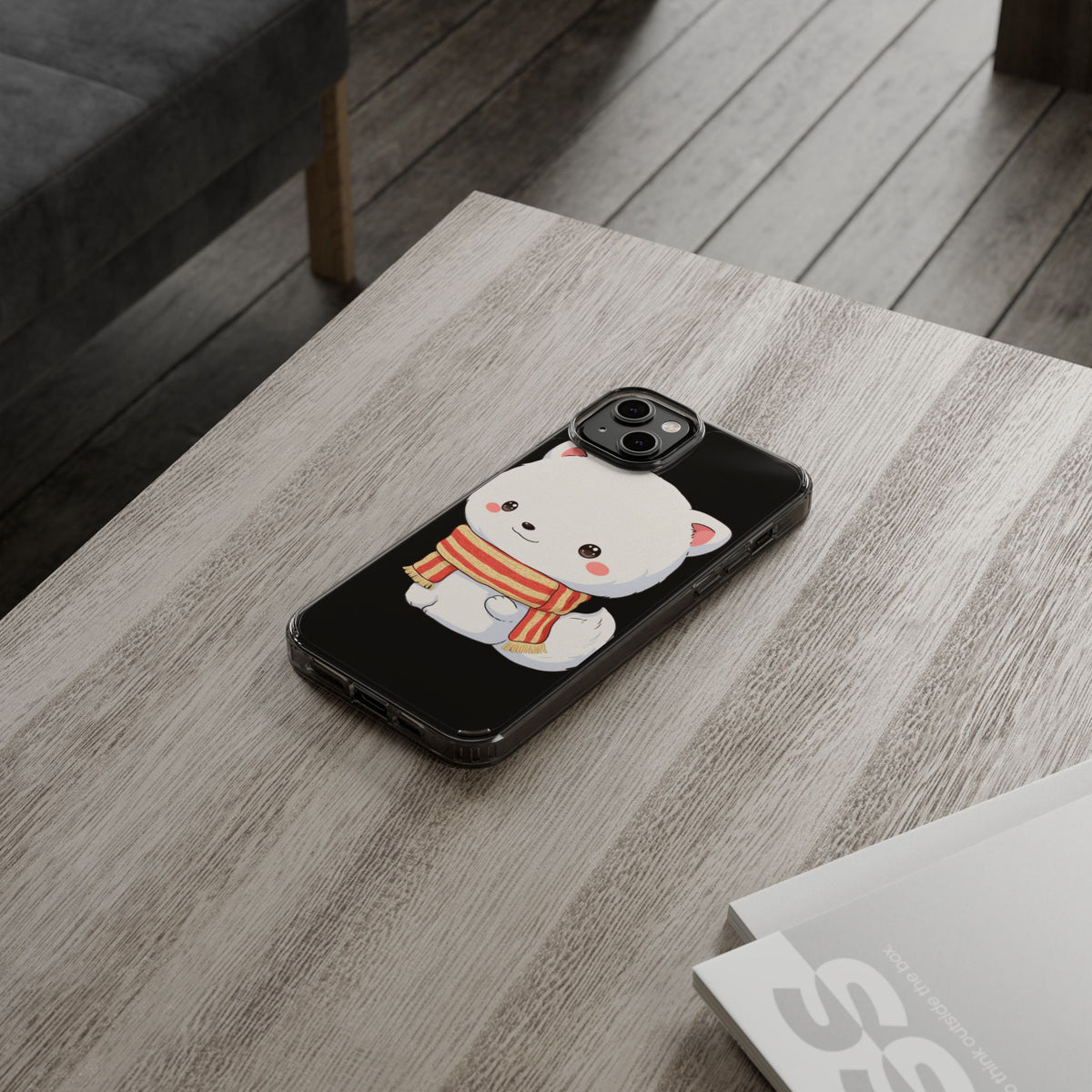 Kawaii Arctic Fox Phone Case, Cozy Christmas Scarf