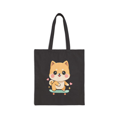 Kawaii Shiba Inu Tote Bag – Skateboard Puppy Canvas Bag