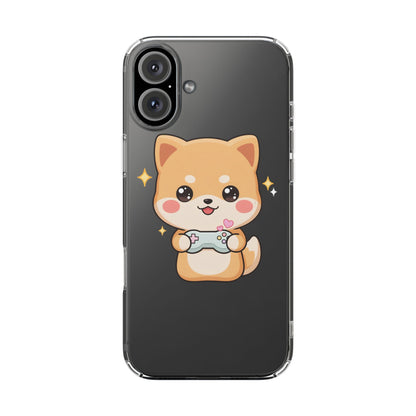 Kawaii Shiba Inu Gamer Phone Case, Clear Impact-Resistant