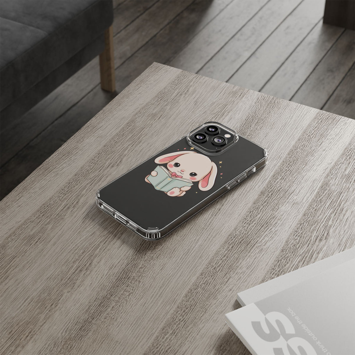 Kawaii Reading Bunny Clear Impact-Resistant Case