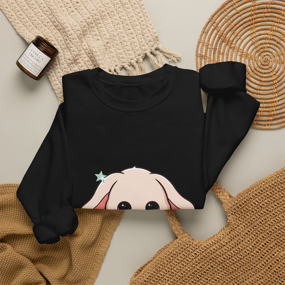 Kawaii Bunny Sweatshirt, Cute Crescent Moon Gift