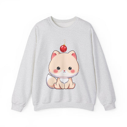 Kawaii Arctic Fox Christmas Sweatshirt, Cute Holiday Crewneck