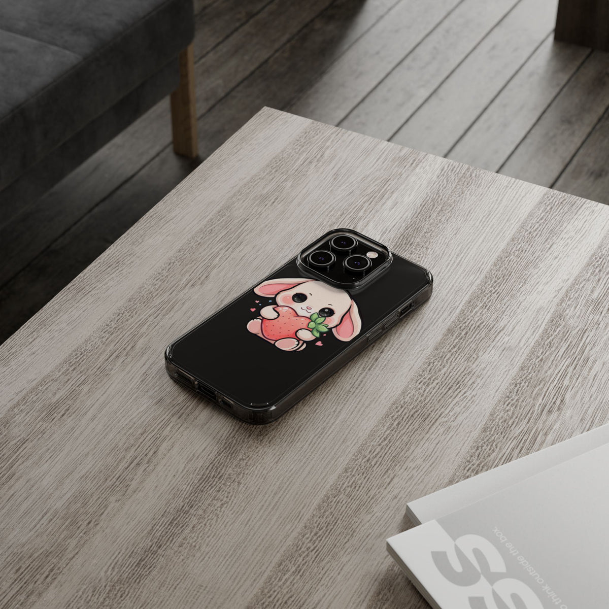 Kawaii Bunny Strawberry Phone Case, Clear Impact-Resistant