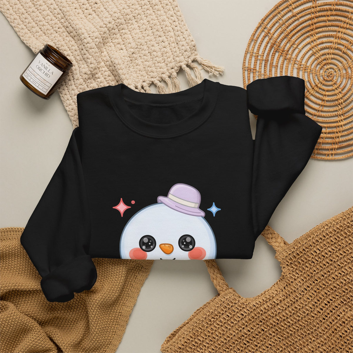 Kawaii Snowman Christmas Sweatshirt, Cute Holiday Gift