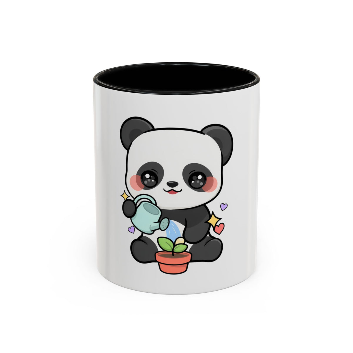 Kawaii Panda Accent Coffee Mug, Cute Plant Lover Gift