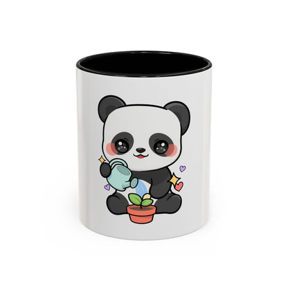 Kawaii Panda Accent Coffee Mug, Cute Plant Lover Gift