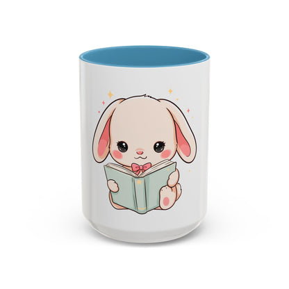 Kawaii Reading Bunny Mug, Cute Book Lover Accent Coffee Mug