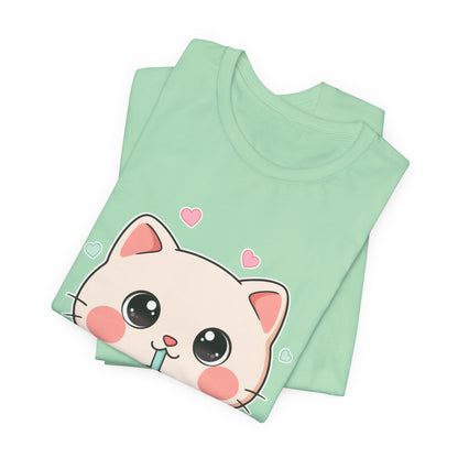 Kawaii Bubble Tea Cat T-Shirt for Cat and Boba Lovers