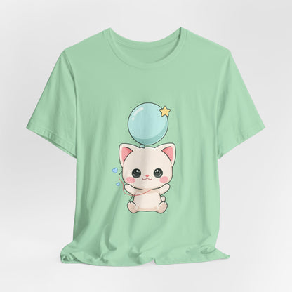Kawaii Cat Balloon T-Shirt, Cute Chibi Kitty Tee