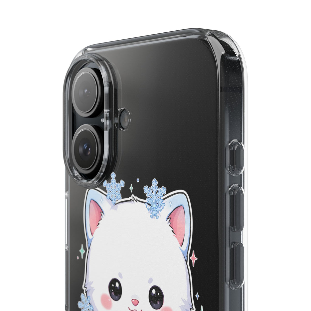 Kawaii Arctic Fox Phone Case, Cute Snowflake Clear Case