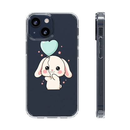 Kawaii Bunny Phone Case with Balloon, Clear Impact-Resistant