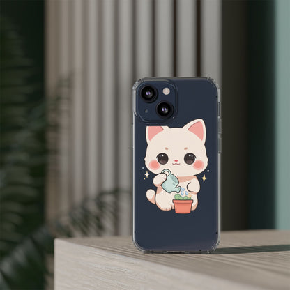 Kawaii Cat Phone Case, Cute Plant Lover Gift