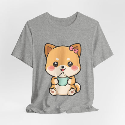Kawaii Shiba Inu Coffee T-Shirt, Cute Latte Lover Tee