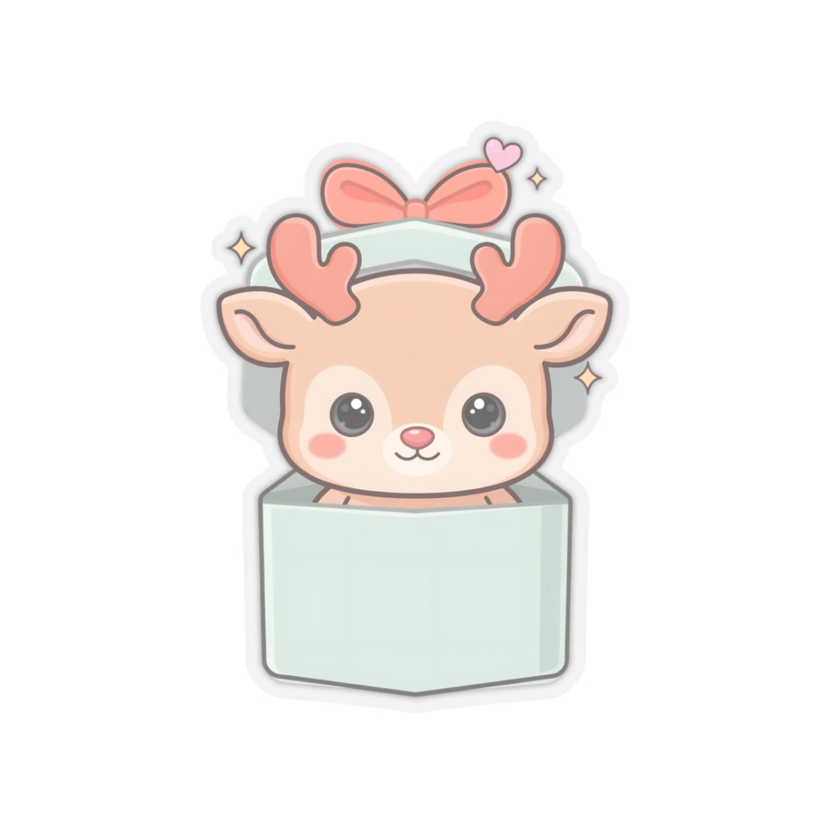 Kawaii Reindeer Sticker, Cute Christmas Gift Box Decal