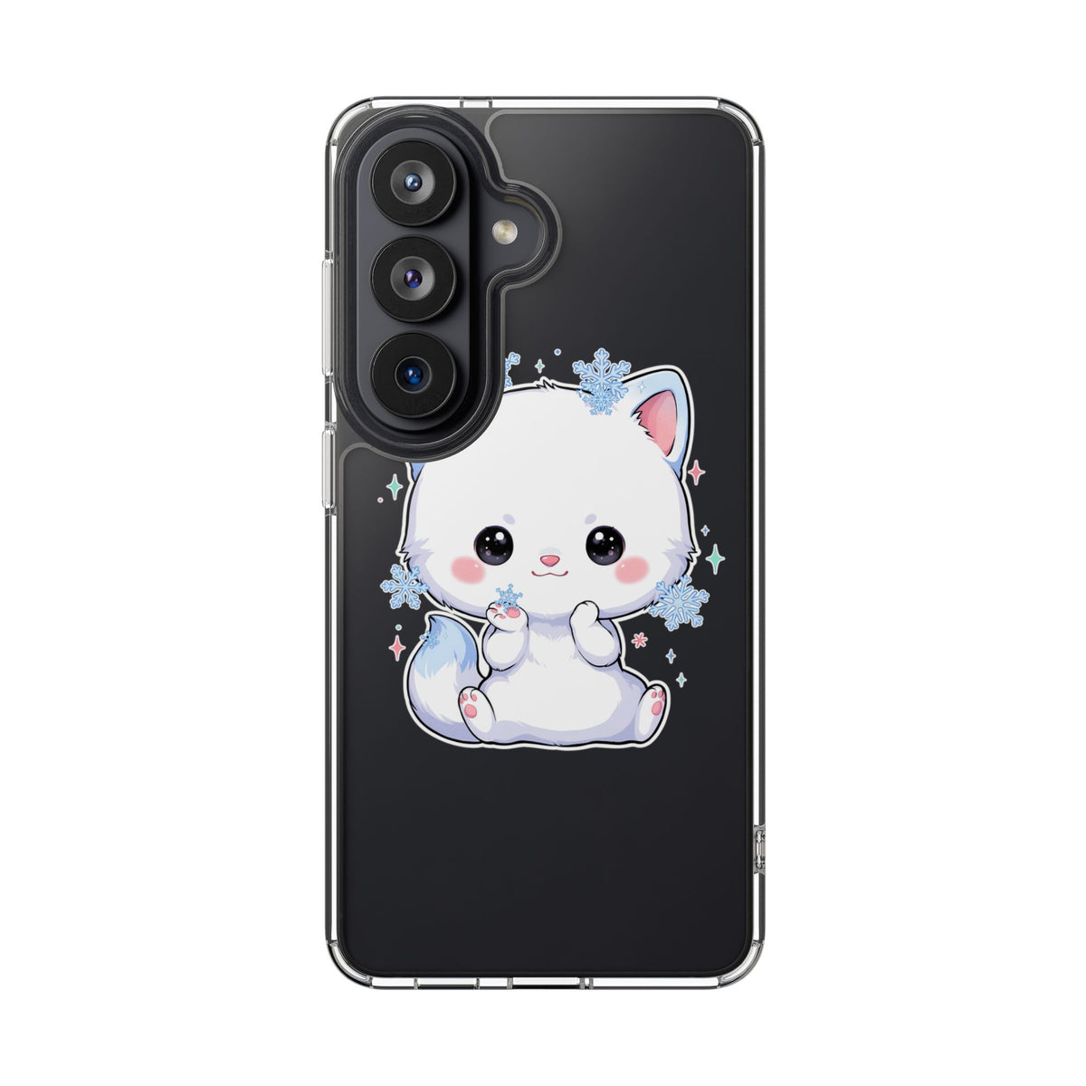 Kawaii Arctic Fox Phone Case, Cute Snowflake Clear Case