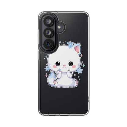 Kawaii Arctic Fox Phone Case, Cute Snowflake Clear Case