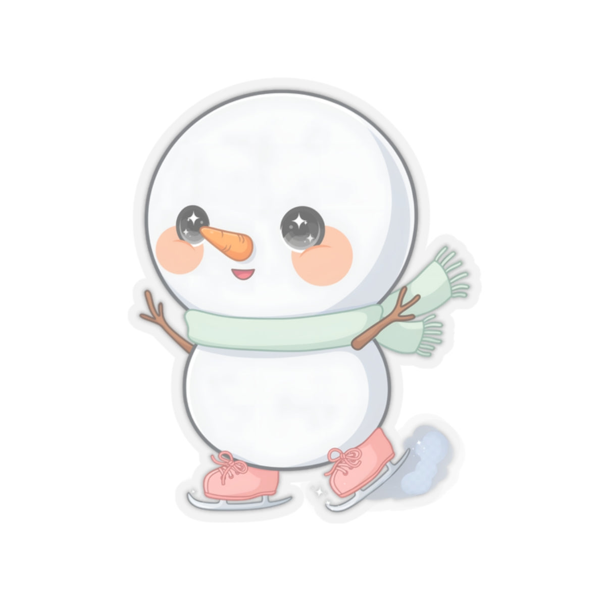 Kawaii Snowman Sticker, Cute Ice Skating Winter Decor