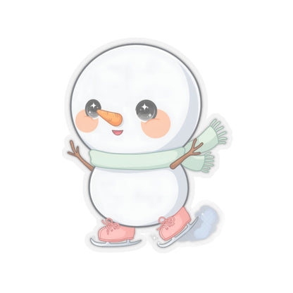 Kawaii Snowman Sticker, Cute Ice Skating Winter Decor