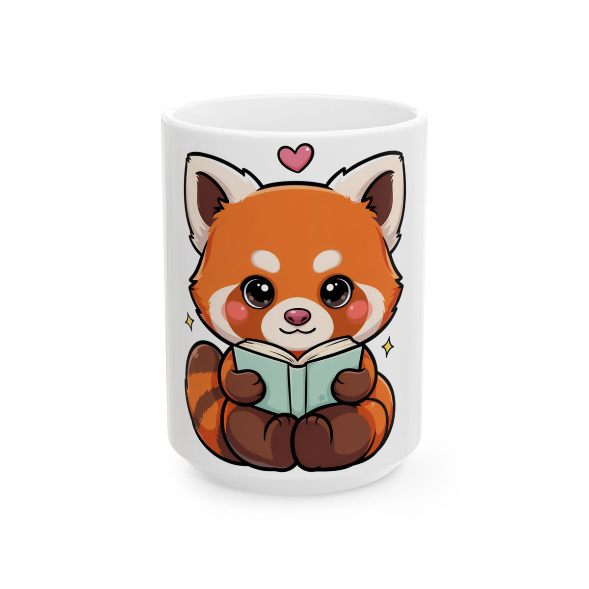 Red Panda Reading Mug, Cute Kawaii Ceramic Coffee Mug