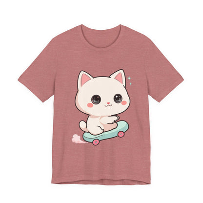 Kawaii Skateboarding Cat T-Shirt – Cute Chibi Kitty Tee