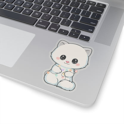Kawaii Arctic Fox Sticker with Fairy Lights