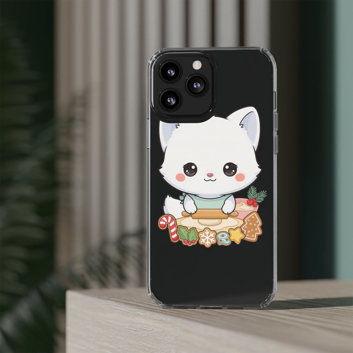 Christmas Fox Clear Phone Case, Kawaii Cookie Baker