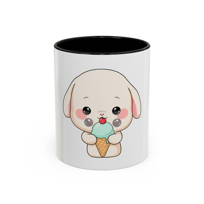 Kawaii Bunny Accent Coffee Mug, Cute Ice Cream Rabbit