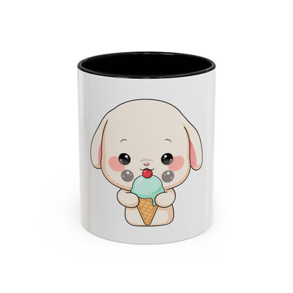 Kawaii Bunny Accent Coffee Mug, Cute Ice Cream Rabbit