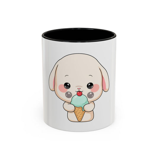 Kawaii Bunny Accent Coffee Mug, Cute Ice Cream Rabbit