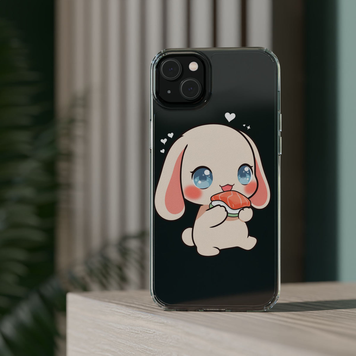 Kawaii Bunny Sushi Phone Case, Clear Impact-Resistant
