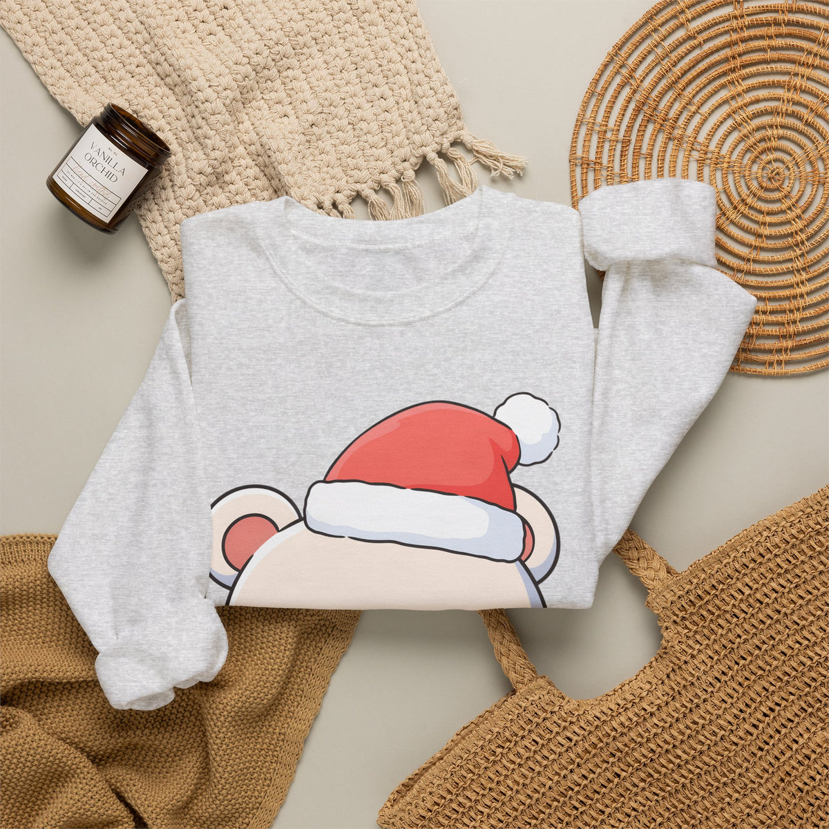 Kawaii Polar Bear Christmas Sweatshirt, Santa Cub Crewneck