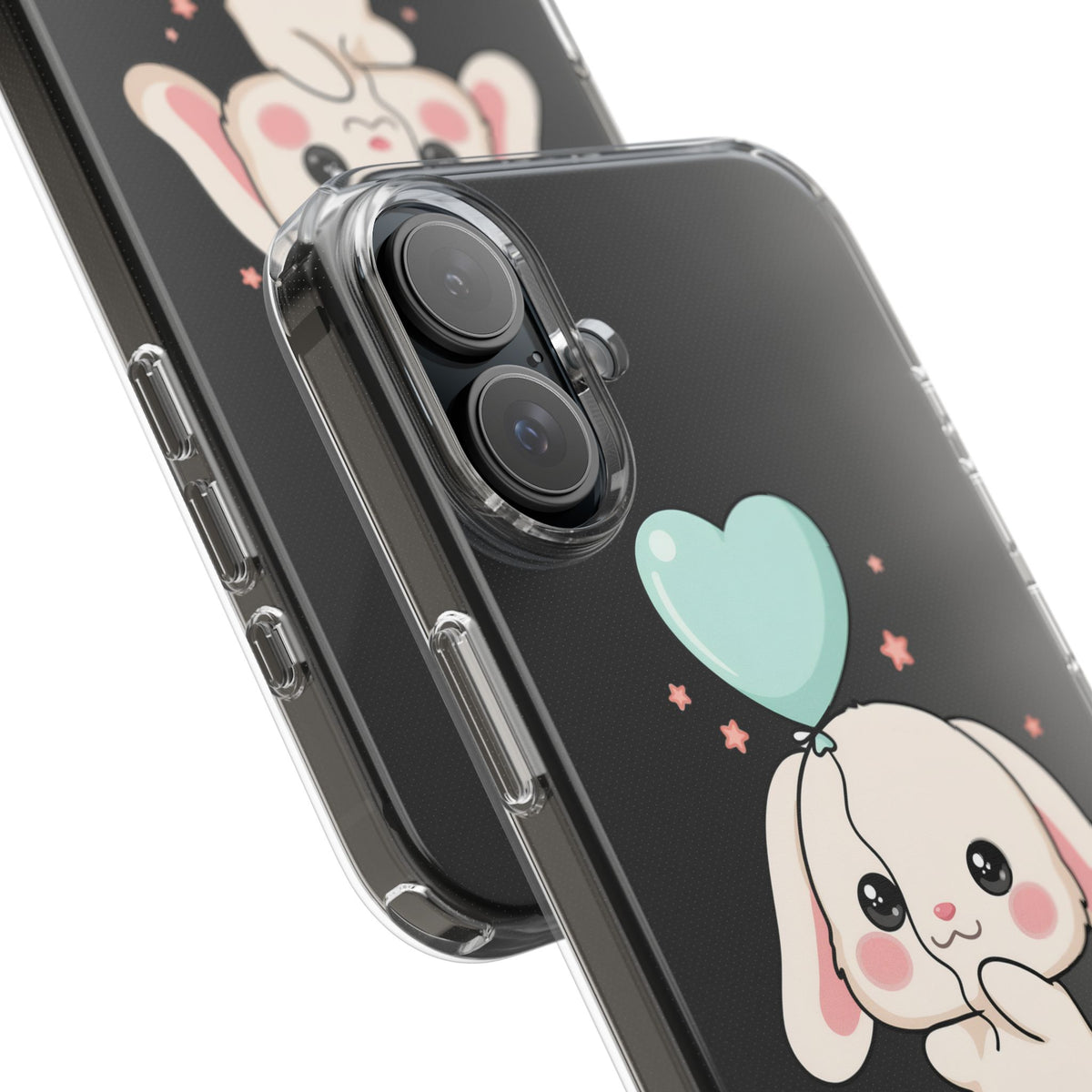 Kawaii Bunny Phone Case with Balloon, Clear Impact-Resistant
