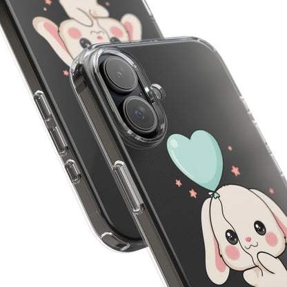 Kawaii Bunny Phone Case with Balloon, Clear Impact-Resistant