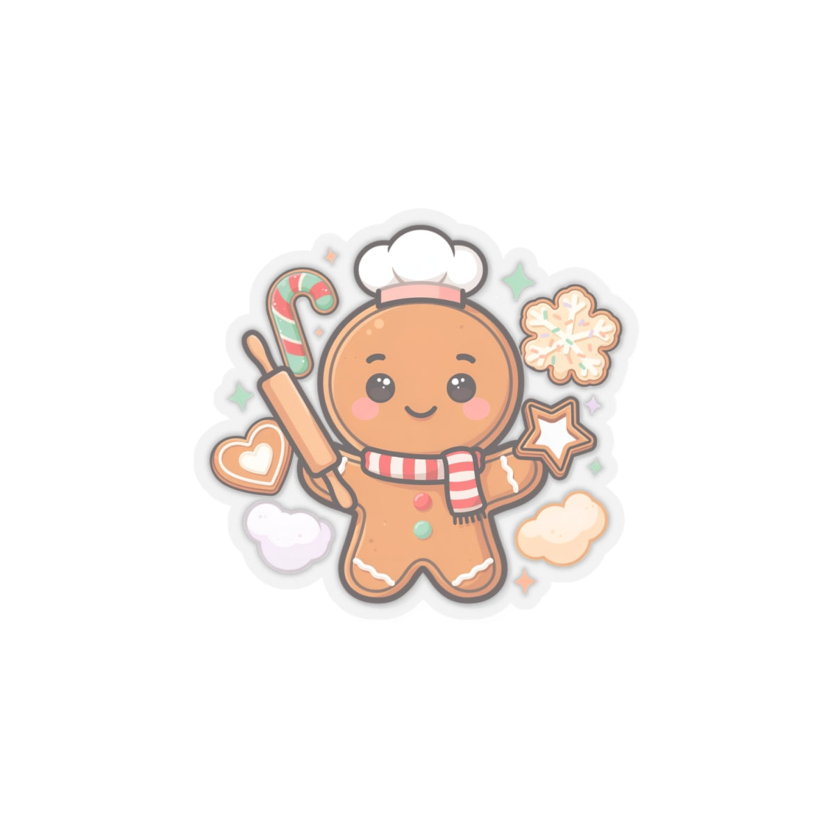 Kawaii Gingerbread Baker Christmas Kiss-Cut Sticker