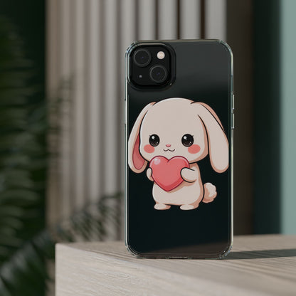 Kawaii Bunny Clear Phone Case with Heart