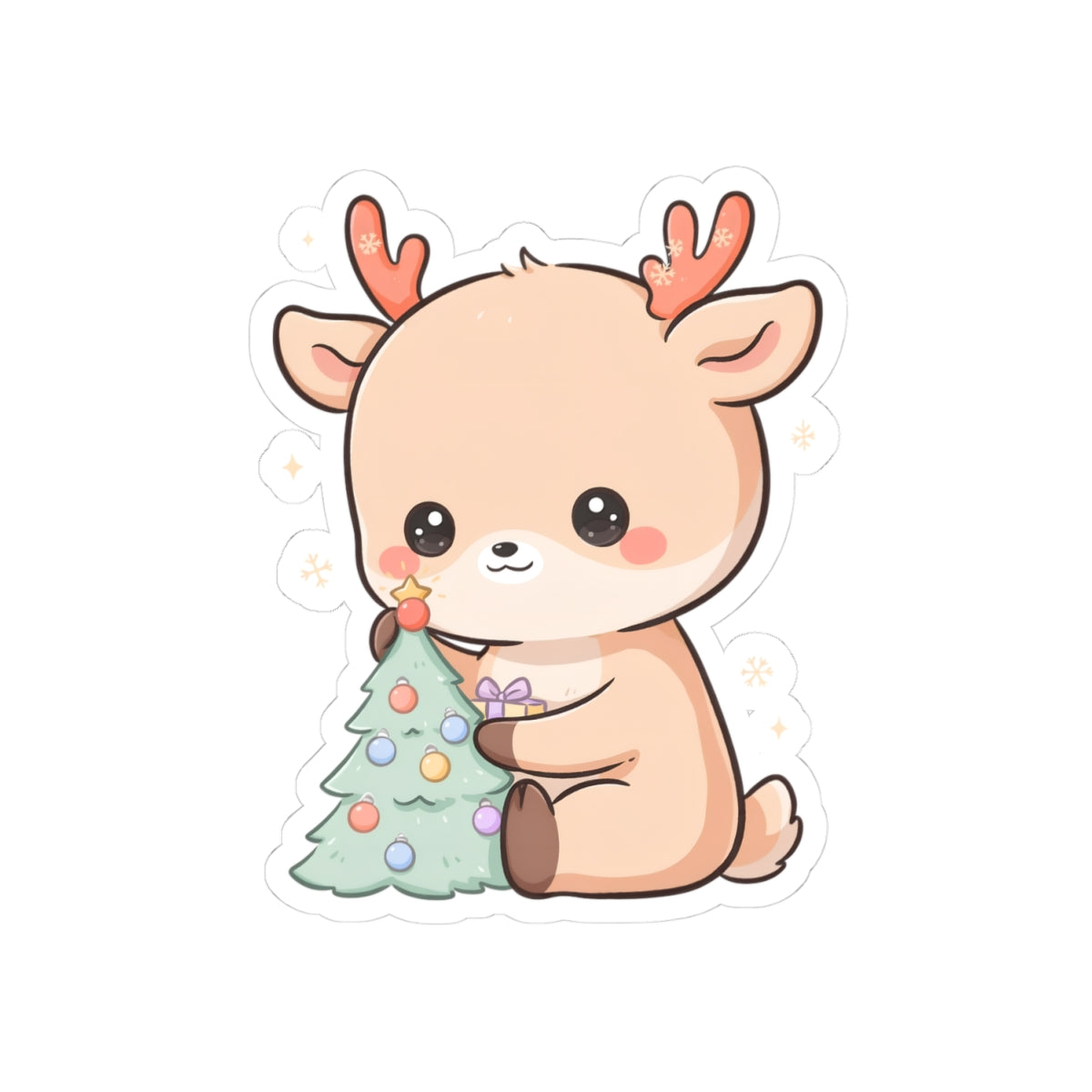 Kawaii Christmas Reindeer Kiss-Cut Sticker