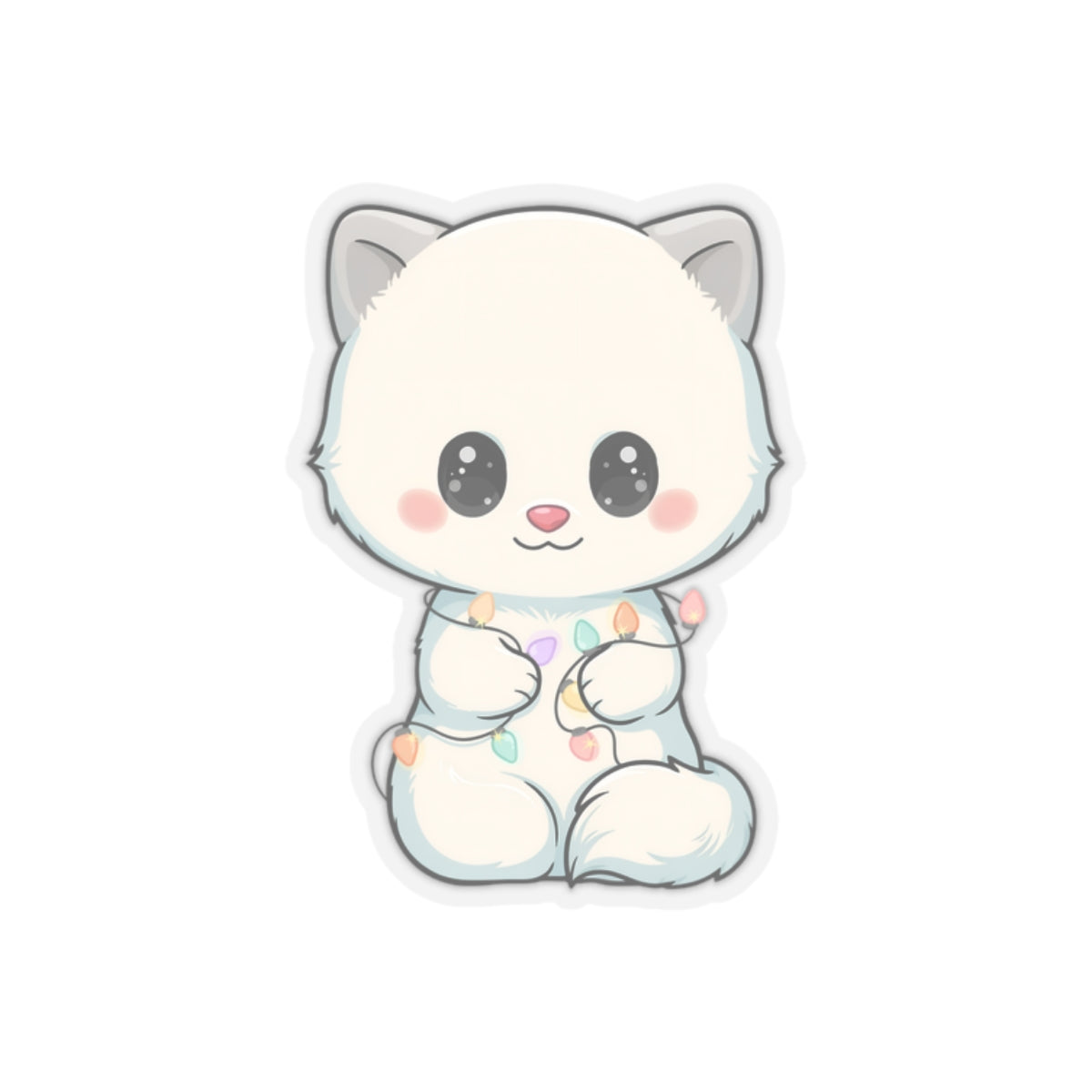 Kawaii Arctic Fox Sticker with Fairy Lights