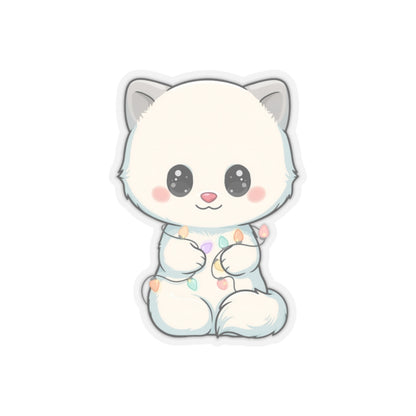 Kawaii Arctic Fox Sticker with Fairy Lights