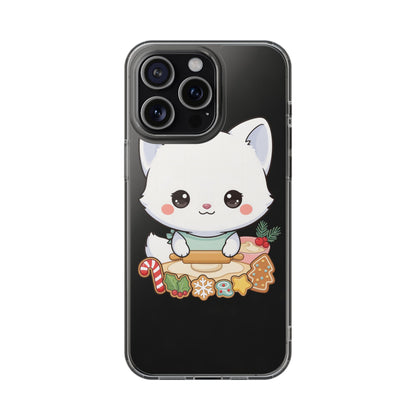 Christmas Fox Clear Phone Case, Kawaii Cookie Baker