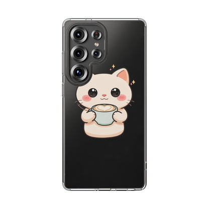 Kawaii Cat Latte Phone Case, Clear Impact-Resistant