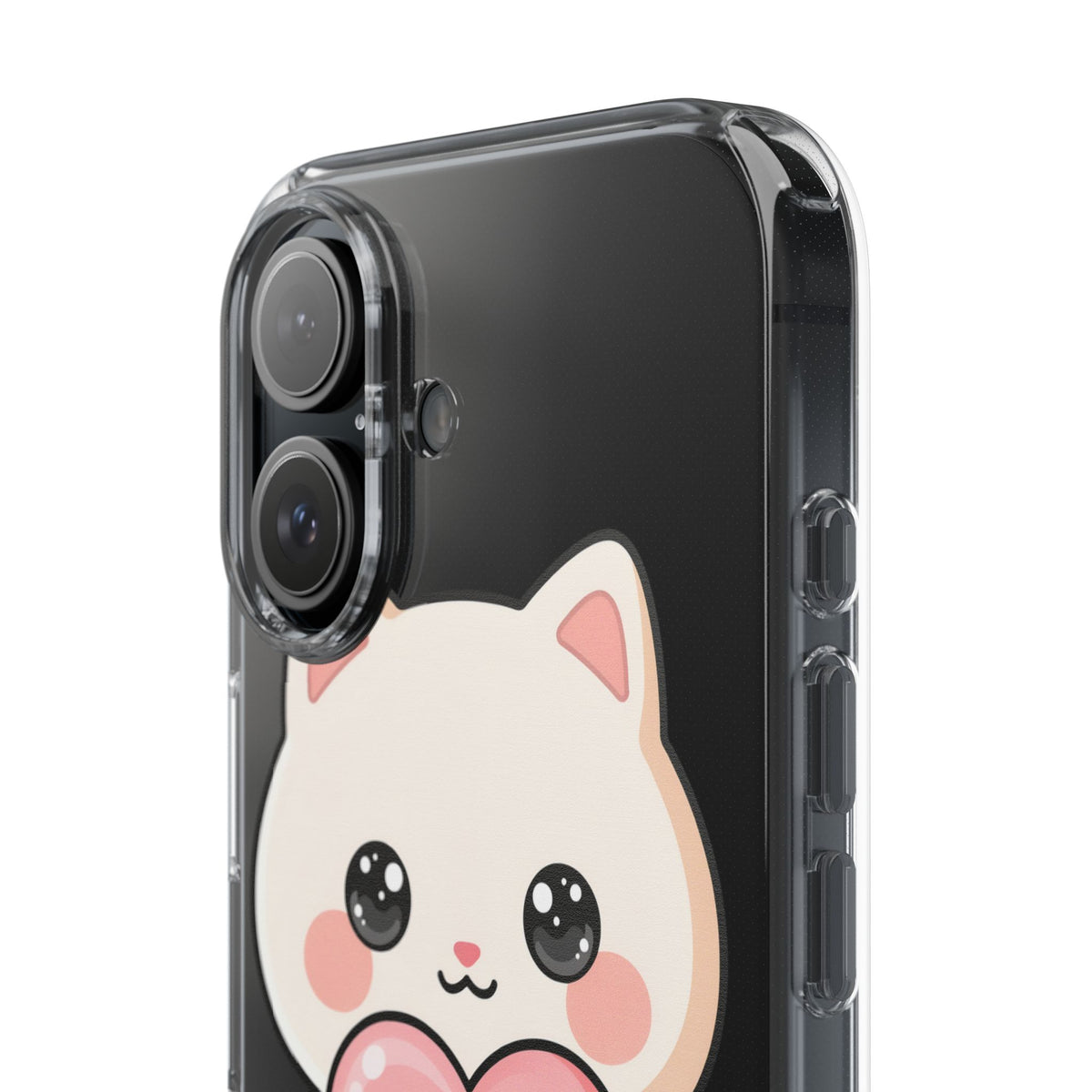 Kawaii Cat Phone Case with Heart, Clear Impact-Resistant