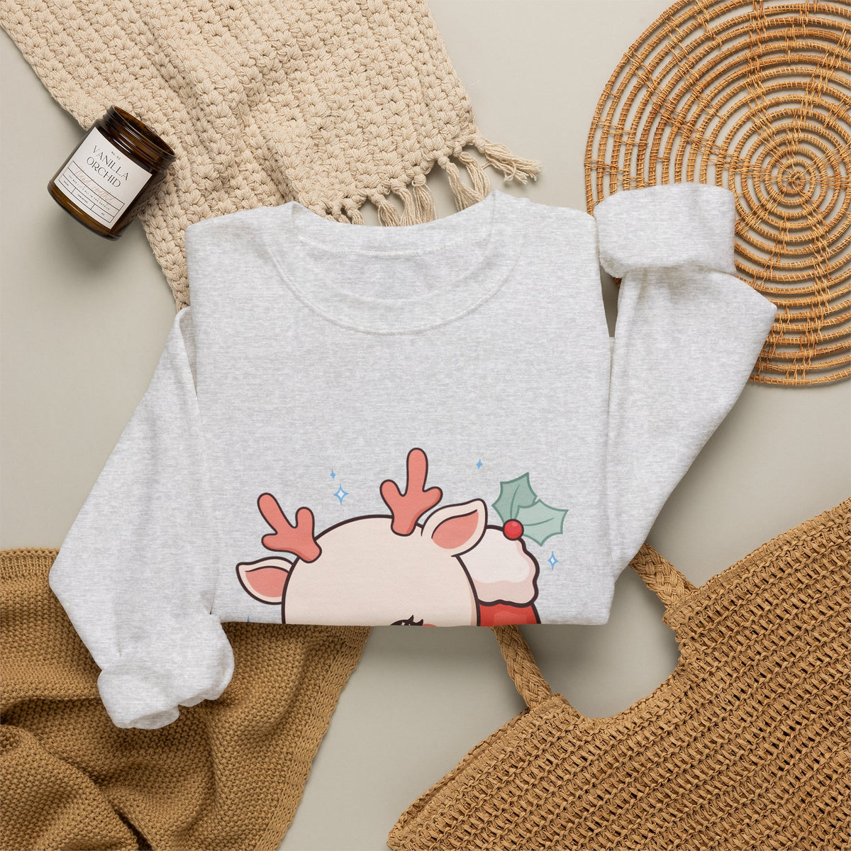 Christmas Reindeer Sweatshirt, Kawaii Stocking Holiday Gift