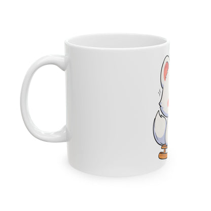 Kawaii Arctic Fox Mug – Cute Sledding Fox Ceramic Cup