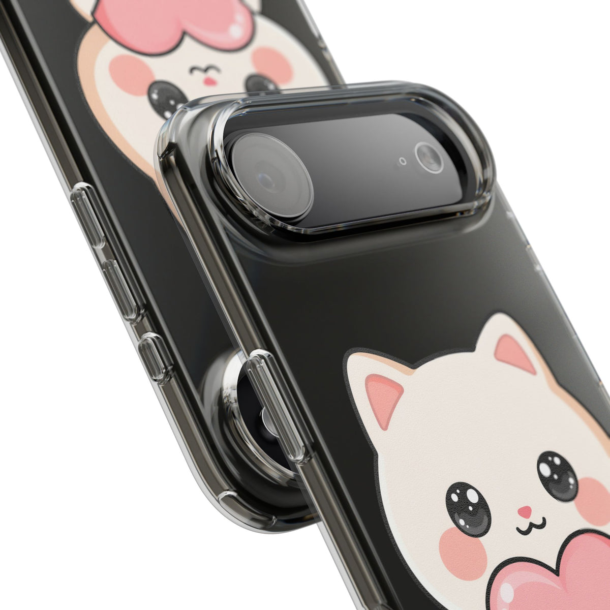 Kawaii Cat Phone Case with Heart, Clear Impact-Resistant