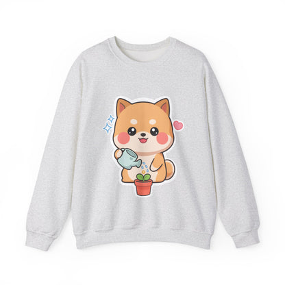 Kawaii Shiba Inu Sweatshirt, Cute Plant Lover Crewneck